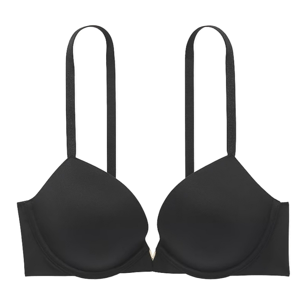Victoria's Secret Love Cloud Black Satin Push Up Plunge Bra, Sz 38D
